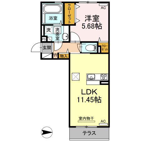 パティオ大津II(1LDK/1階)の間取り写真