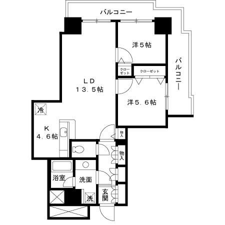 パシフィックロイヤルコートみなとみらいオーシャンタワー(2LDK/5階)の間取り写真