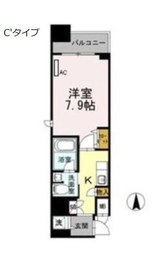 カスタリア堺筋本町(1K/4階)の間取り写真