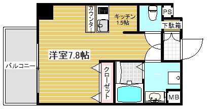 プレサンス神戸裁判所前デリシア(1K/3階)の間取り写真