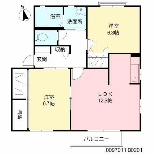 プリムヴェールパルクB棟(2LDK/2階)の間取り写真
