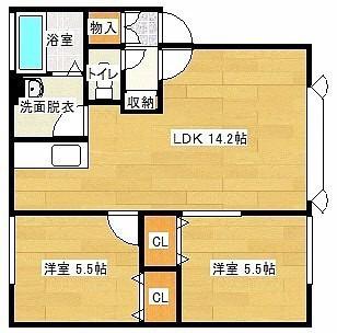 アンジュール(2LDK/2階)の間取り写真