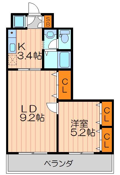 ラカーサフェリーチェ(1LDK/5階)の間取り写真