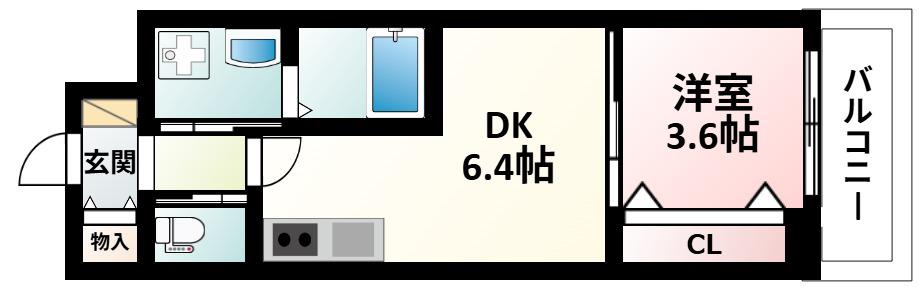 KSスクエア江坂(1DK/9階)の間取り写真