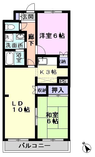 シャルマン・ブラン(2LDK/2階)の間取り写真