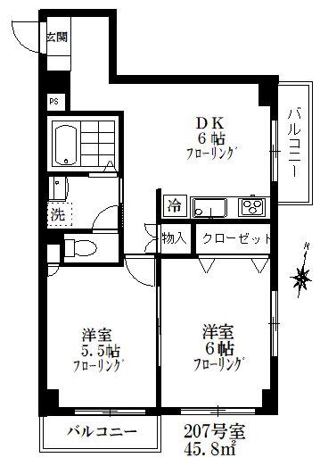 鯉沼ビル(2DK/2階)の間取り写真