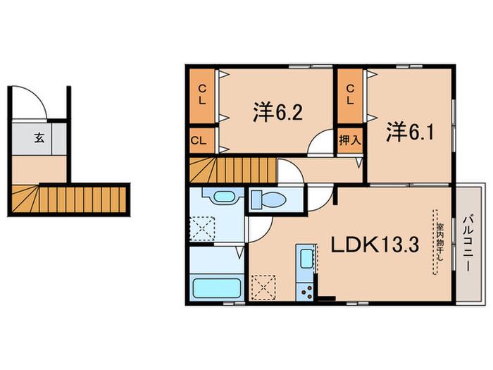 GIBBOUS HOUSE 十三夜(2LDK/1階)の間取り写真