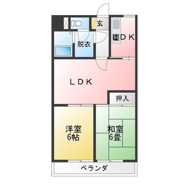 モンシャトー水橋(2LDK/2階)の間取り写真