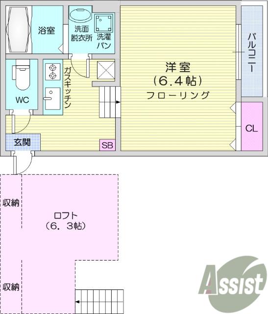 SKYコート(1K/1階)の間取り写真