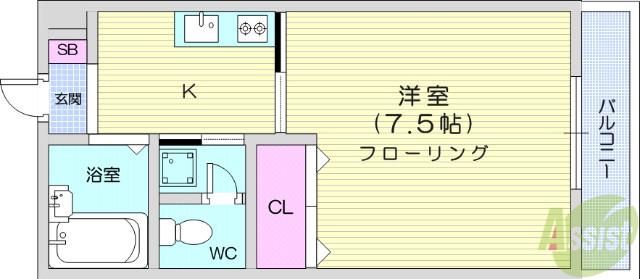 フォレスト連坊 壱番館(1K/1階)の間取り写真