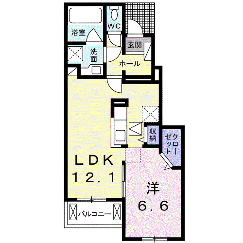 クラール木太E(1LDK/1階)の間取り写真