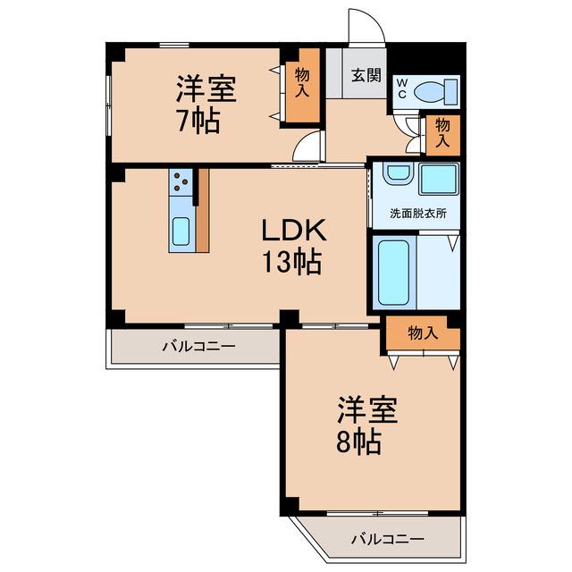 コーポ椿5(2LDK/5階)の間取り写真