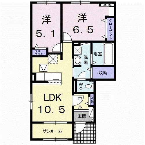 トランブルー 大和A(2LDK/1階)の間取り写真