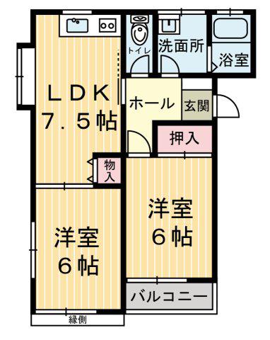 サンビラージュ(2DK/1階)の間取り写真