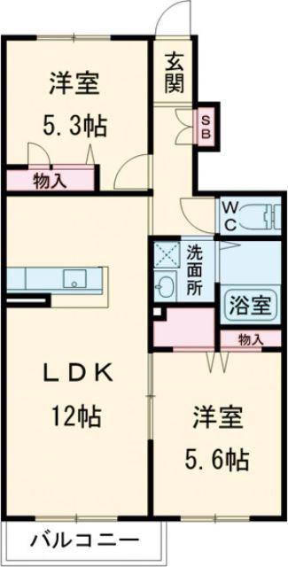 メゾン梨川III(2LDK/1階)の間取り写真