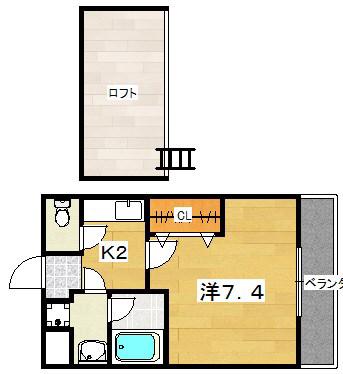 ルガール(1K/2階)の間取り写真