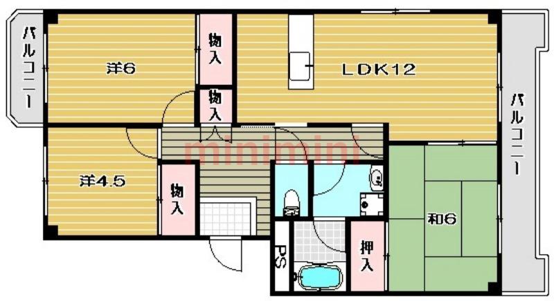 セピアコート芝生(3LDK/2階)の間取り写真