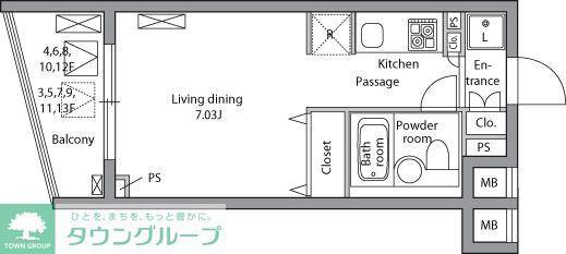 レジディア神田岩本町(ワンルーム/3階)の間取り写真