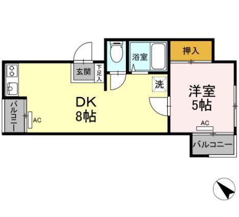 オークコープ(1DK/1階)の間取り写真