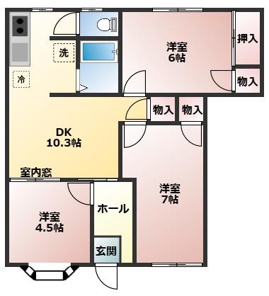 セシカII(3DK/1階)の間取り写真