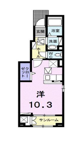 HKR SUNAYAMA II(ワンルーム/1階)の間取り写真