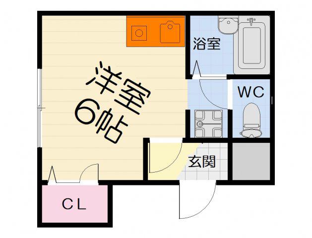 ライズコート(ワンルーム/2階)の間取り写真