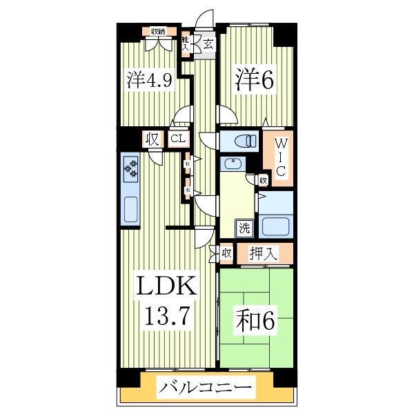 白井ロジュマン(3LDK/1階)の間取り写真