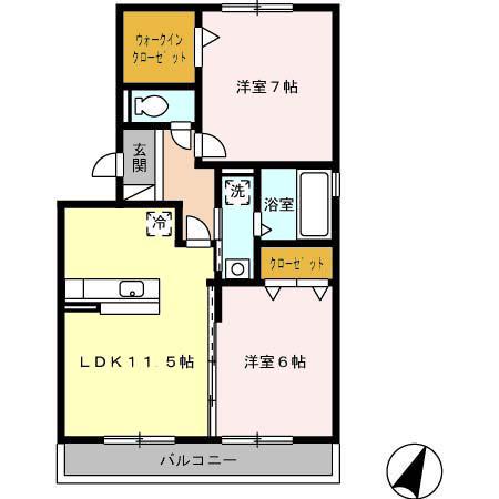 セジュール賀茂(2LDK/3階)の間取り写真