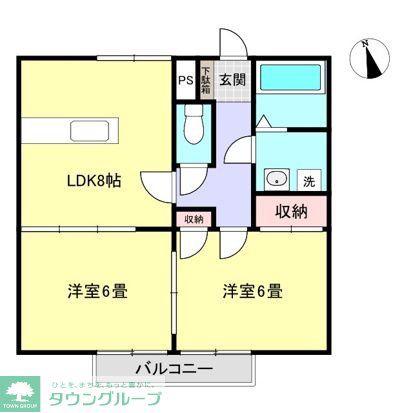 ホープヒルA棟(2LDK/1階)の間取り写真