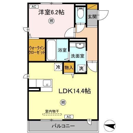 PARK HILLS MIYAKO G(1LDK/2階)の間取り写真