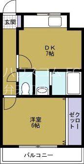 一岡ハイツ磯路(1DK/2階)の間取り写真