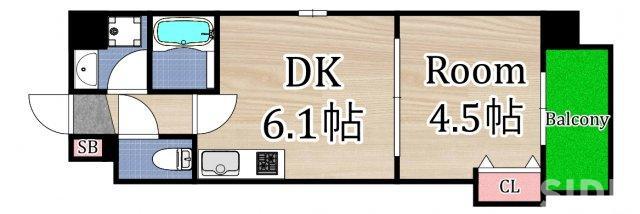ドゥエリング太子橋今市(1DK/3階)の間取り写真