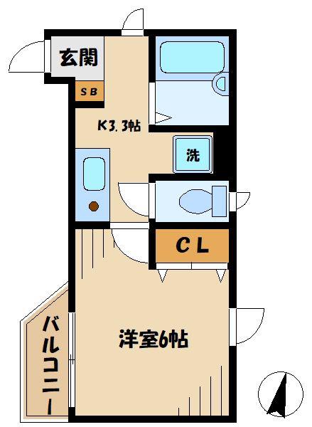 タウンフィールドIIB(1K/2階)の間取り写真