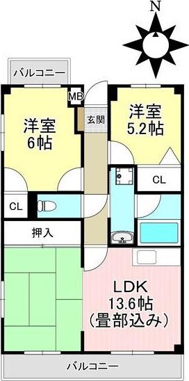 アピタシオンA(2LDK/1階)の間取り写真