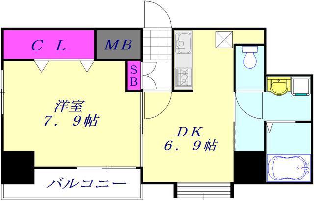 SKコートⅡ(1DK/7階)の間取り写真