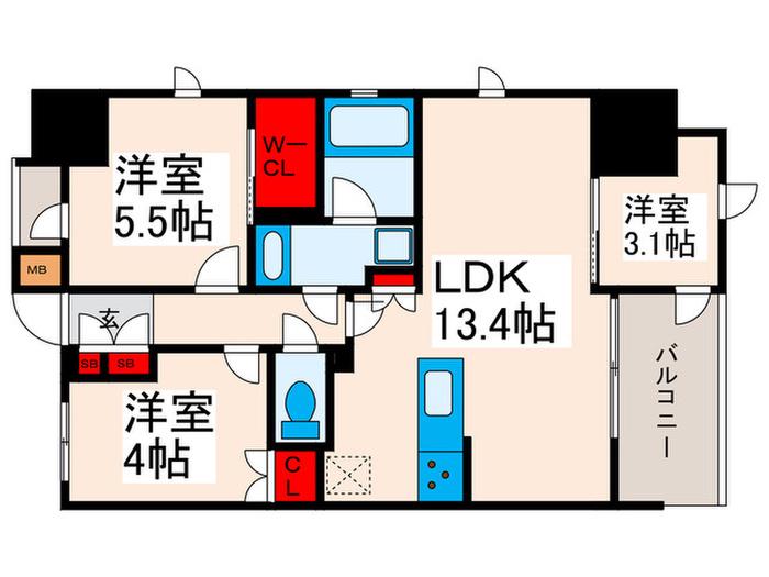 アヴァンカーサ町屋(3LDK/9階)の間取り写真