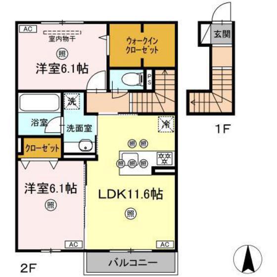 シャンポールさい E棟(2LDK/2階)の間取り写真