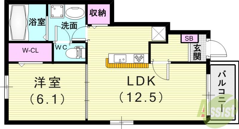 AIWA しばはら(1LDK/1階)の間取り写真