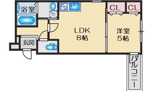 フジパレス庄内ノース(1LDK/1階)の間取り写真