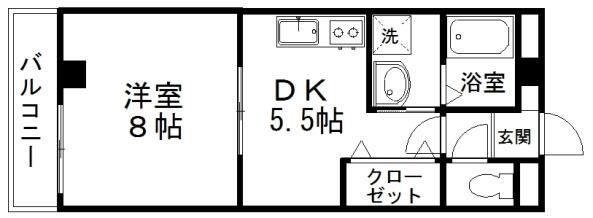 ラ・ベルビー(1DK/2階)の間取り写真