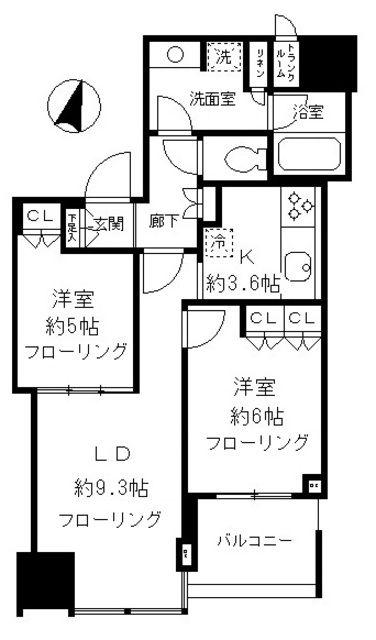 大崎ウエストシティタワーズE棟(2LDK/7階)の間取り写真