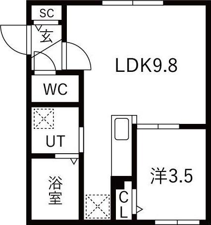 地下鉄南北線 北１８条駅 徒歩9分 5階建 築1年(1LDK/1階)の間取り写真