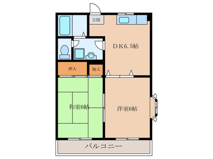 プロスペリテ北園田(2DK/3階)の間取り写真