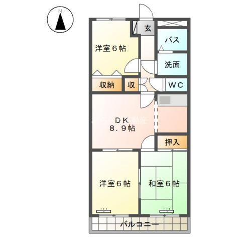 メルヴェーユ(3DK/2階)の間取り写真