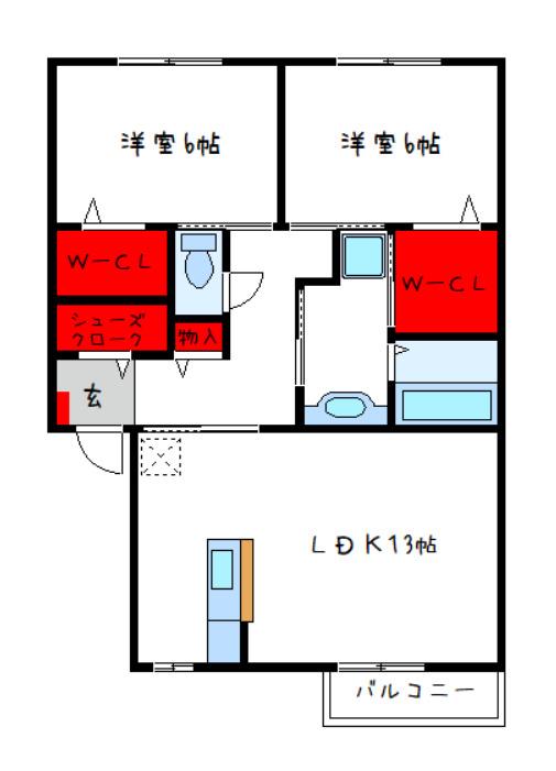 エミネンス(2LDK/2階)の間取り写真