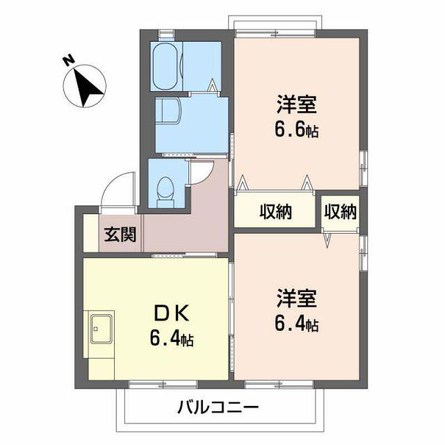 ディアスB棟(2DK/1階)の間取り写真