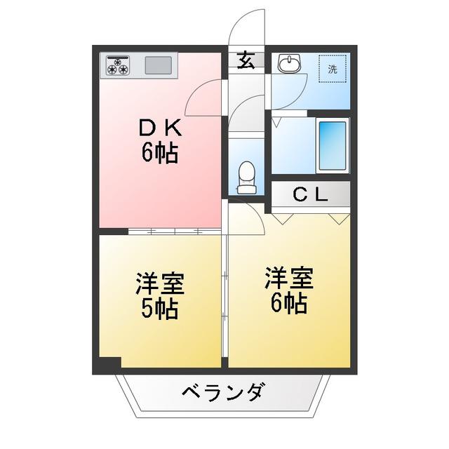 ベルエポックII(2DK/1階)の間取り写真
