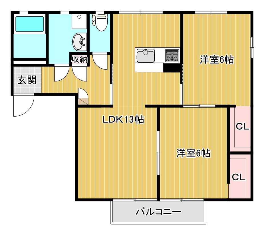 サニープレイス(2LDK/1階)の間取り写真