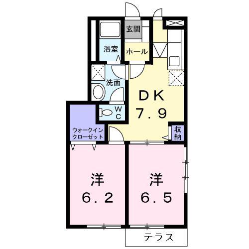 グローブII(2DK/1階)の間取り写真