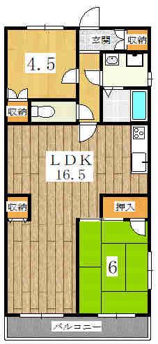 グランドハイツ東神足(2LDK/3階)の間取り写真